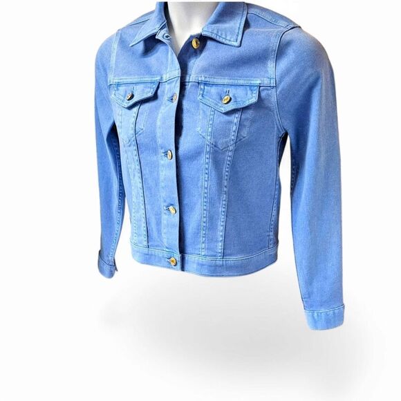 MICHAEL MICHAEL KORS Cropped Gold Hardware Colbalt Blue LongSleeve  Jean Jacket - Picture 4 of 15